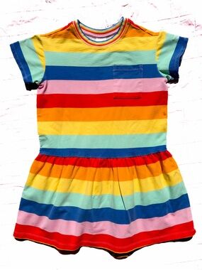 Hanna Andersson 130 8 Girl Play Day Pocket Skater Dress Rainbow Cotton Sensory